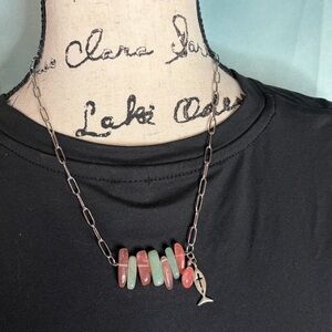 Tourmaline and Aventurine Bar Tooth Necklace with S. Steele Paperclip Chain